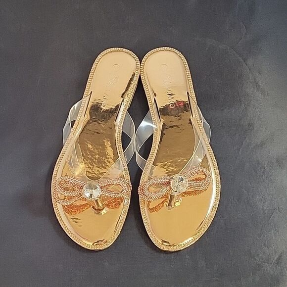 BRAND NEW HERSTYLE TALLUTO-RHINESTONE DETAILS, OPEN TOE, FLAT RAINBOW SANDALS - Picture 3 of 12